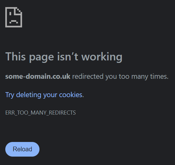 Too many redirects error in browser